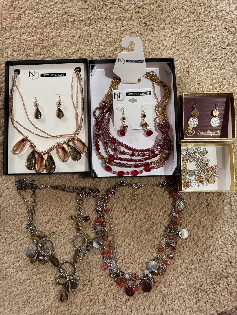 new directions Red Multi-Strand Bead Necklace with Matching Earrings